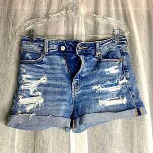 American Eagle distressed high waisted blue denim mom jeans